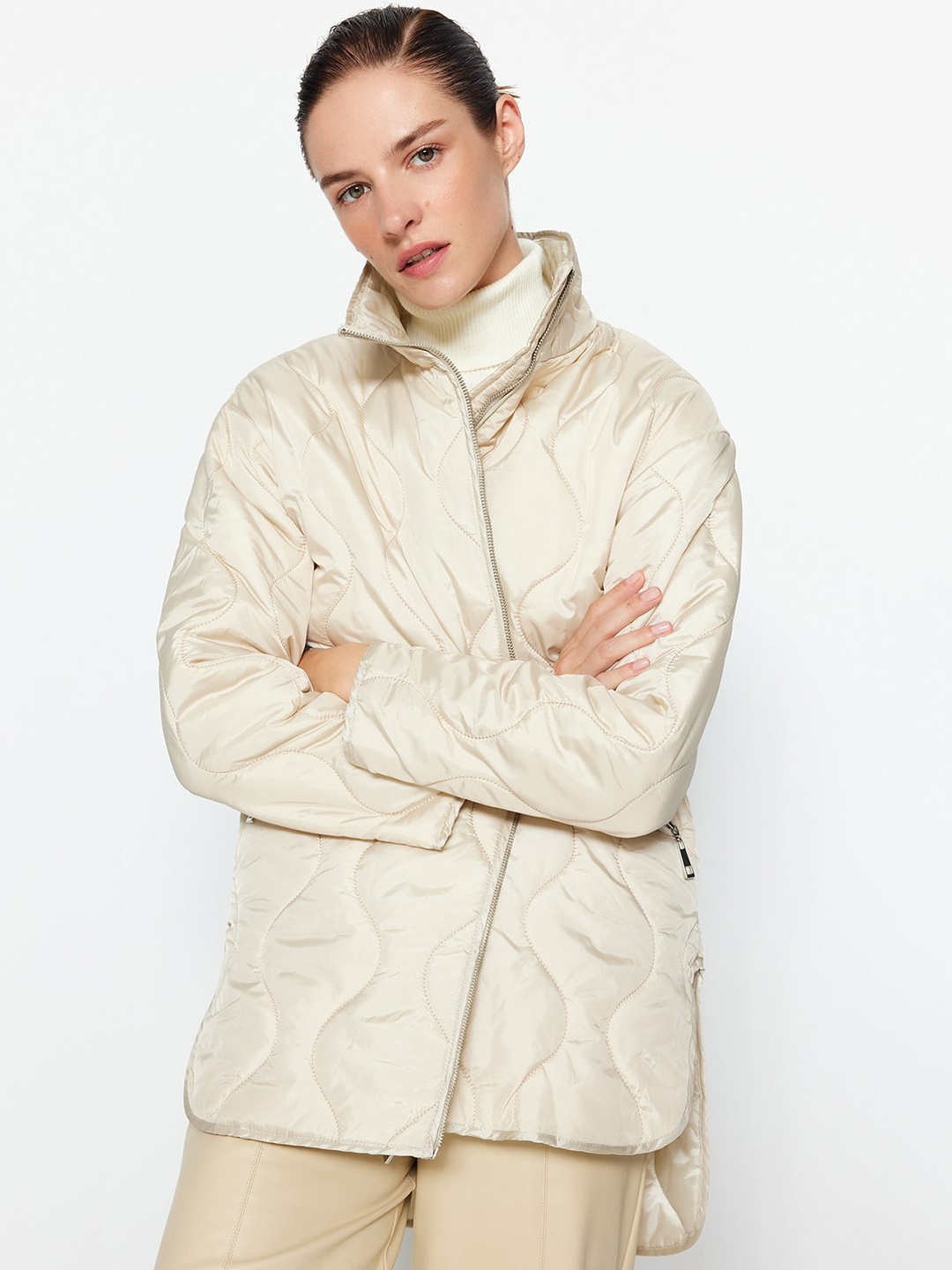 

Trendyol Longline Quilted Jacket, Beige