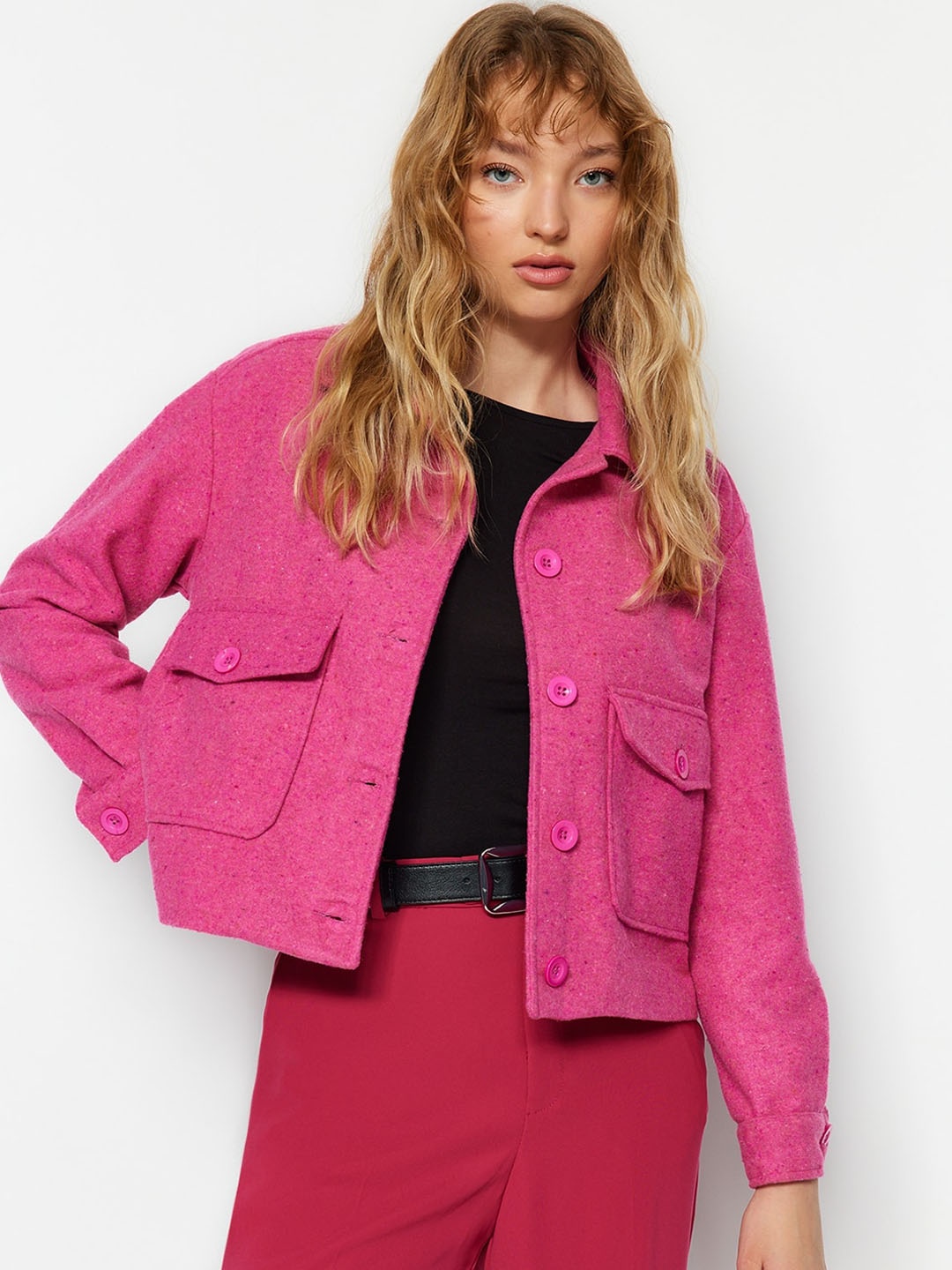 

Trendyol Spread Collar Crop Tailored Jacket, Pink