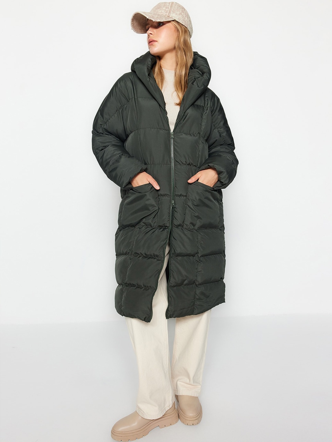 

Trendyol Hooded Longline Puffer Jacket, Olive