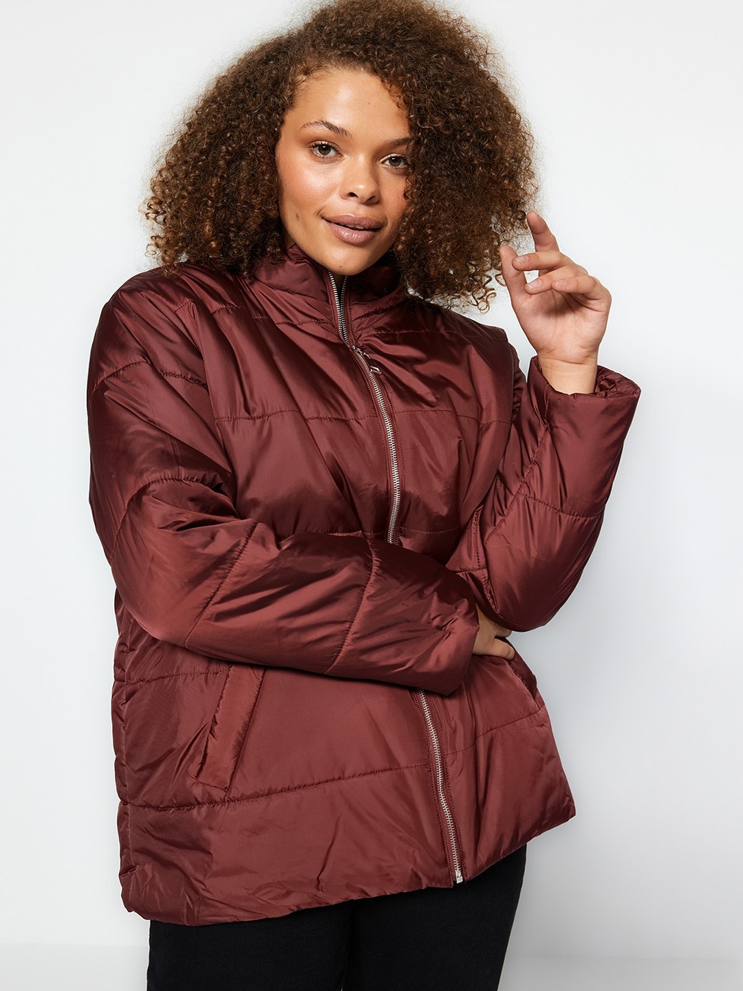 

Trendyol Mock Neck Padded Jacket, Burgundy