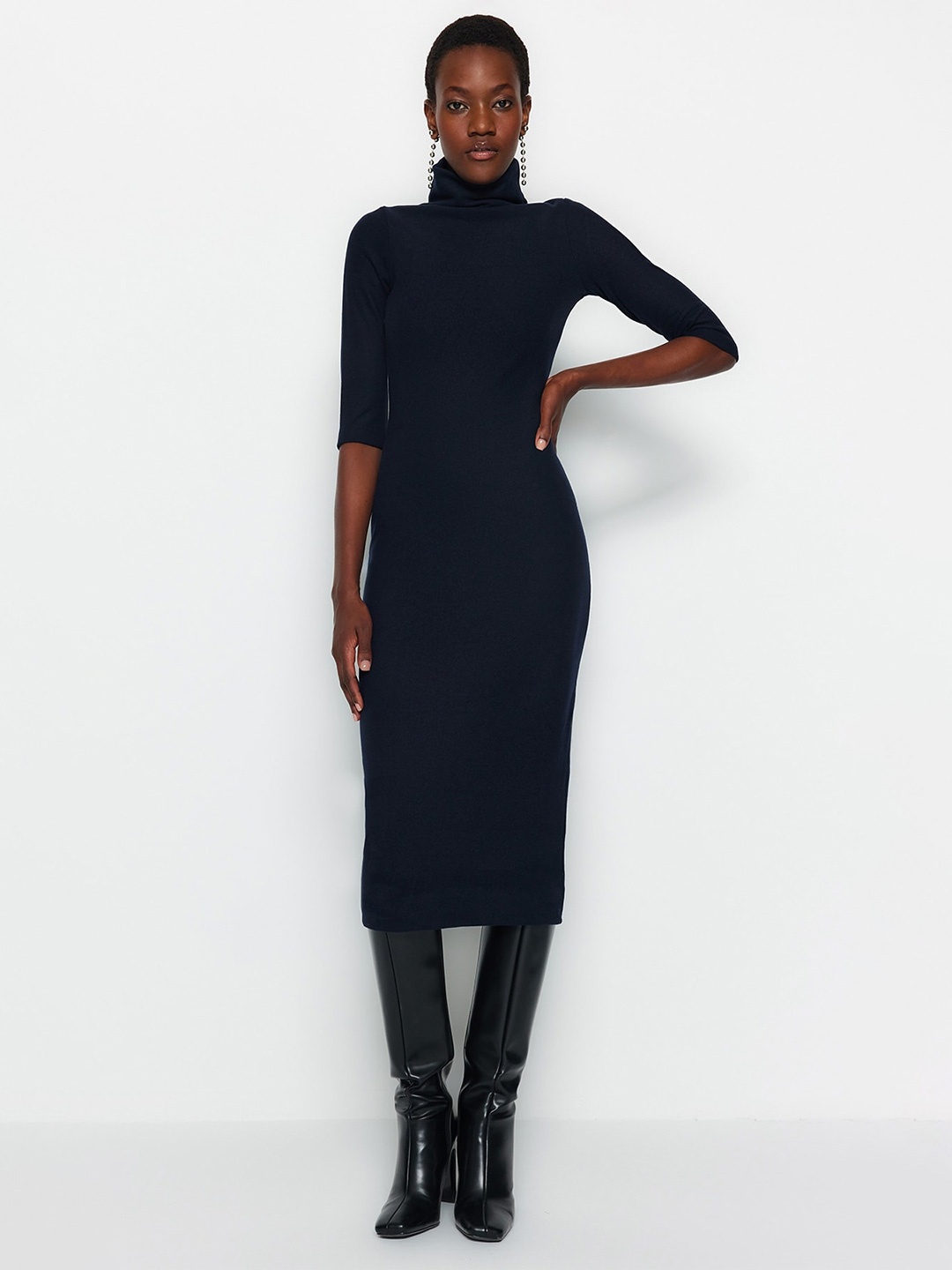 

Trendyol Turtle Neck Bodycon Midi Dress, Navy blue