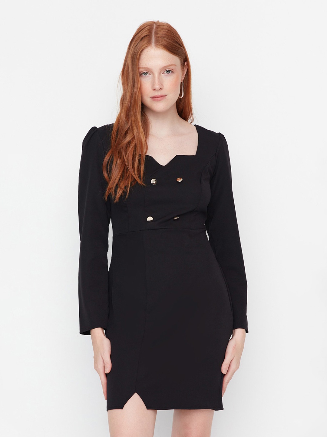

Trendyol Square Neck Sheath Dress, Black