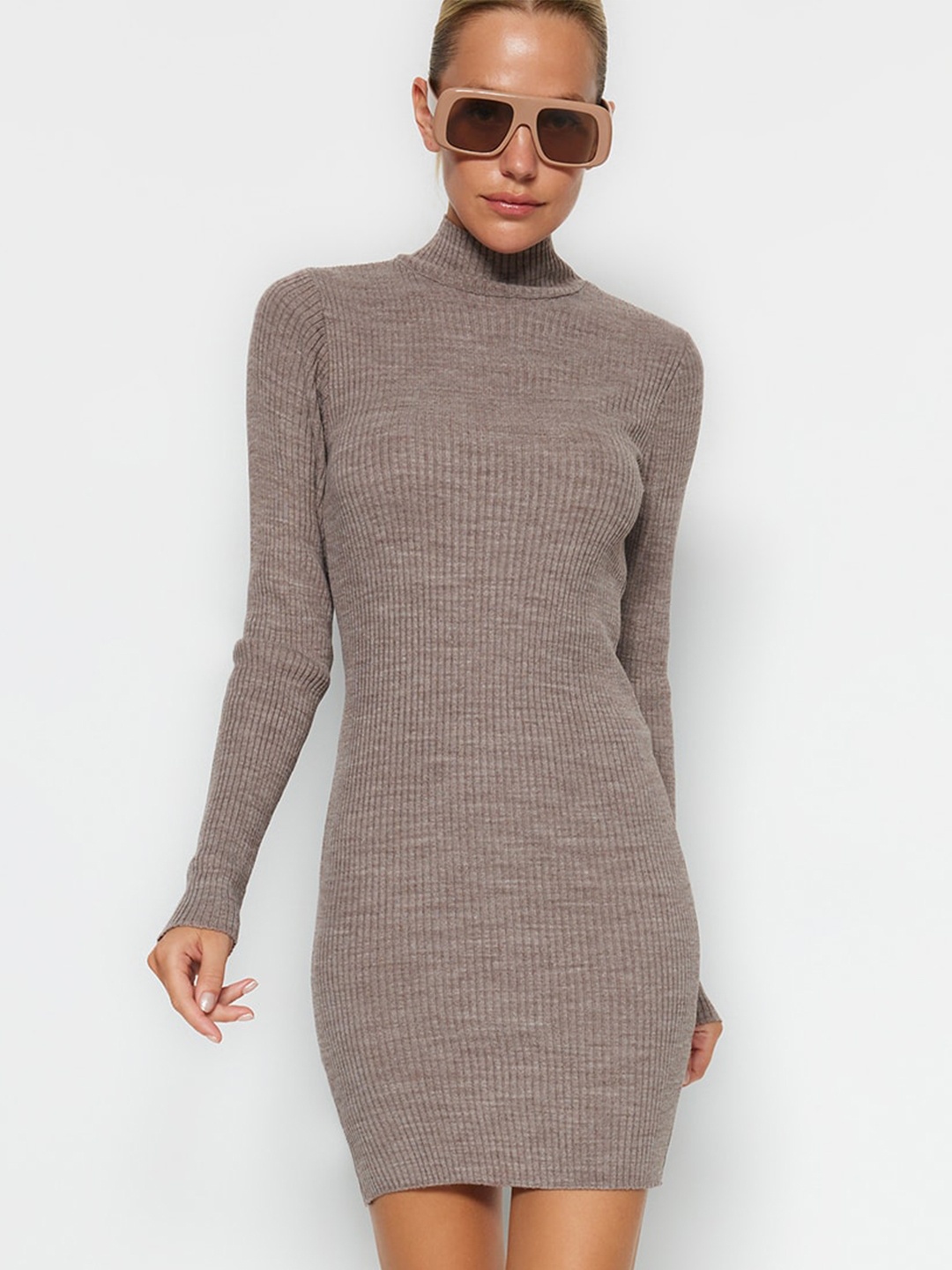 

Trendyol High Neck Pure Acrylic Jumper Dress, Brown