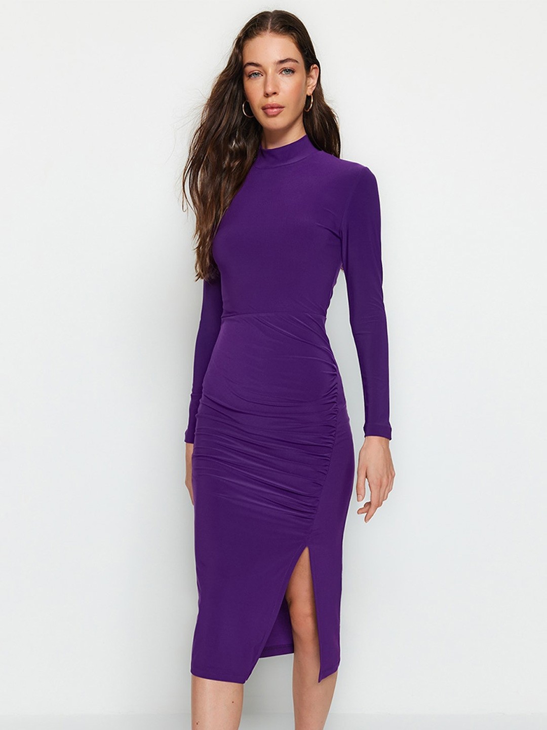 

Trendyol High Neck Long Sleeves Bodycon Dress, Purple