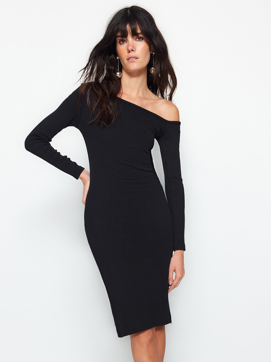 

Trendyol Boat Neck Sheath Dress, Black