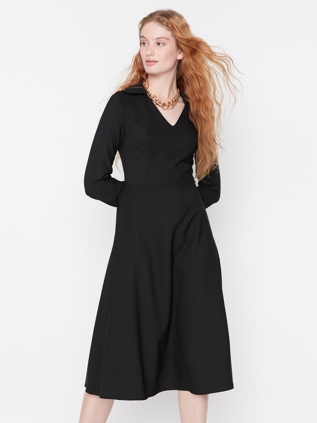 

Trendyol Shirt Collar A-Line Dress, Black