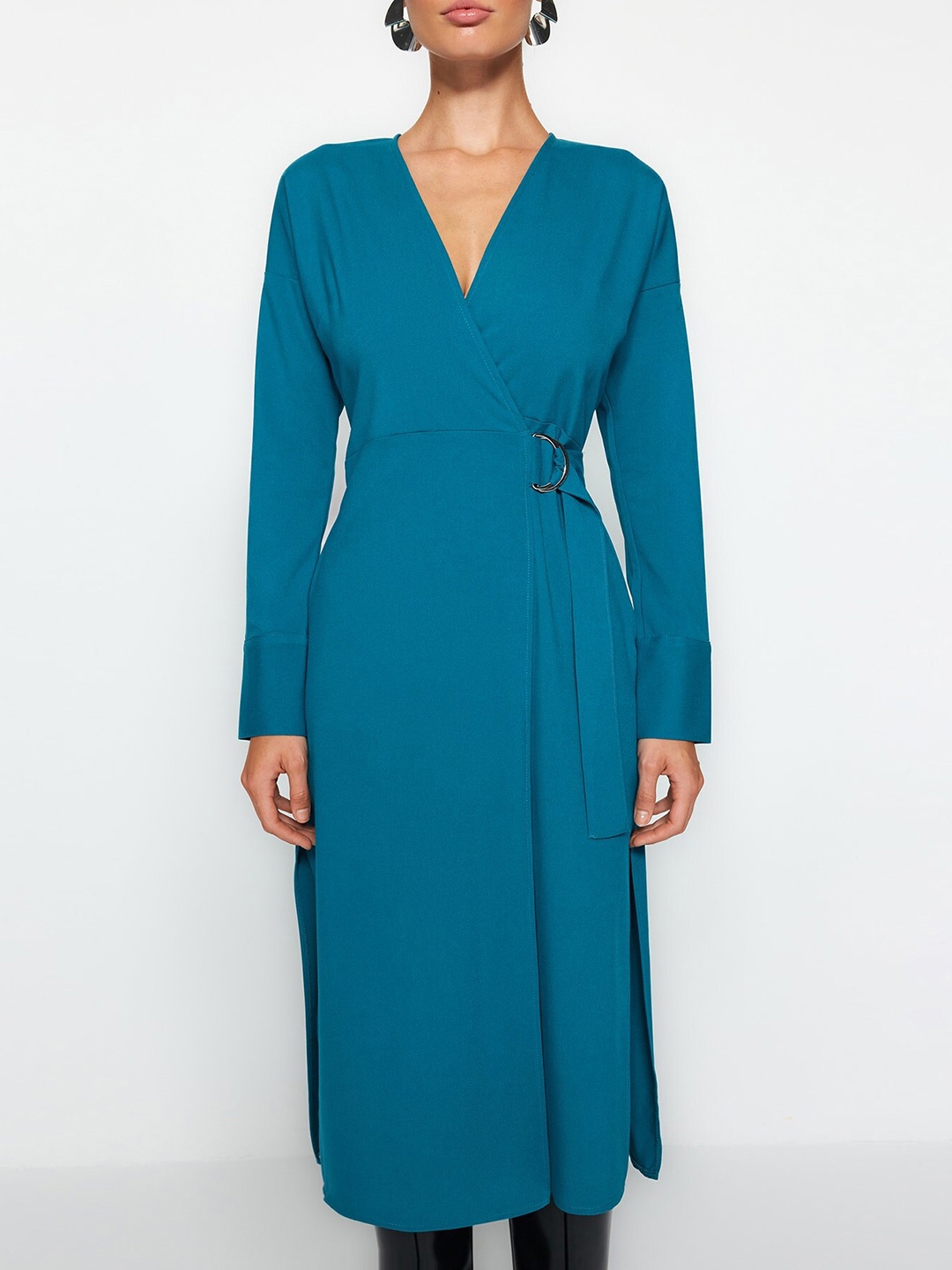 

Trendyol V-Neck Wrap Midi Dress, Blue