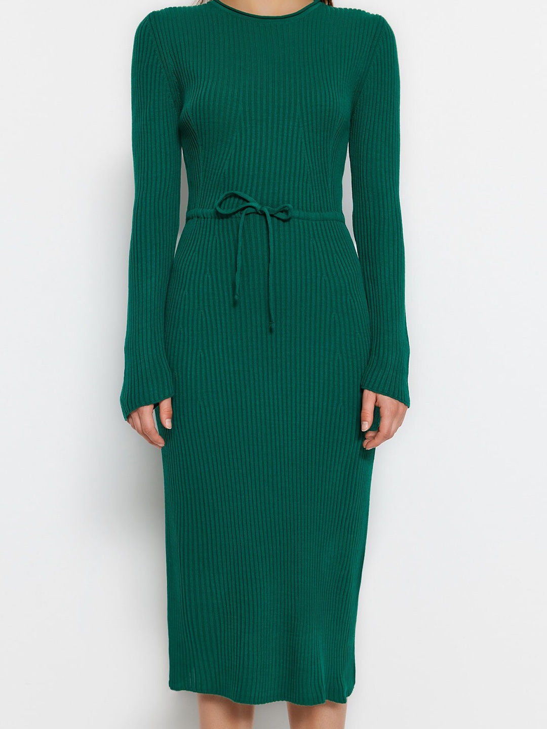 

Trendyol Ribbed Sheath Midi Dress, Green