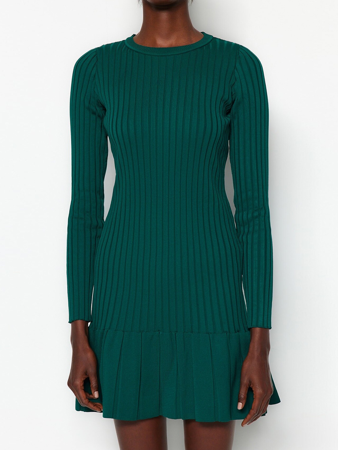

Trendyol Self Design Knitted A-Line Mini Dress, Green