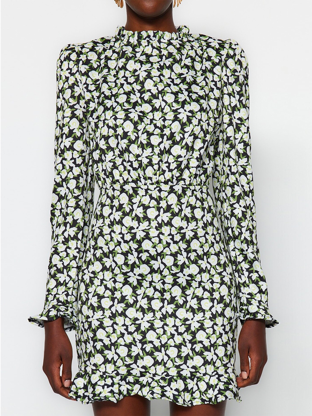 

Trendyol Floral Printed A-Line Mini Dress, White