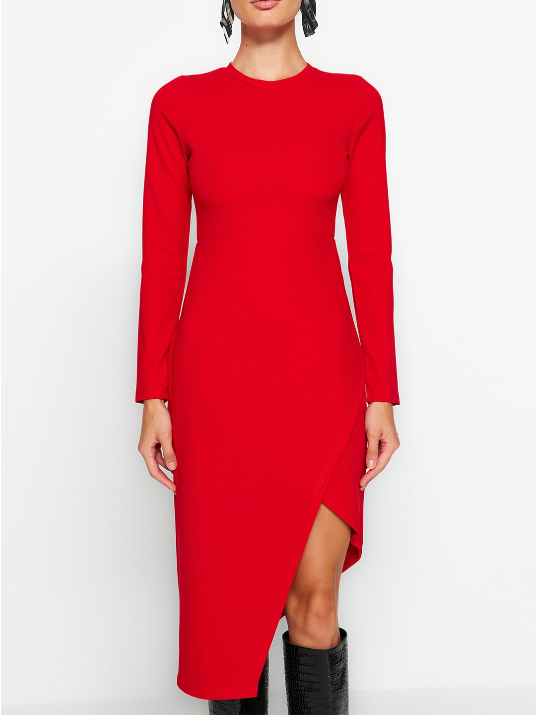 

Trendyol Round Neck Asymmetric Sheath Dress, Na