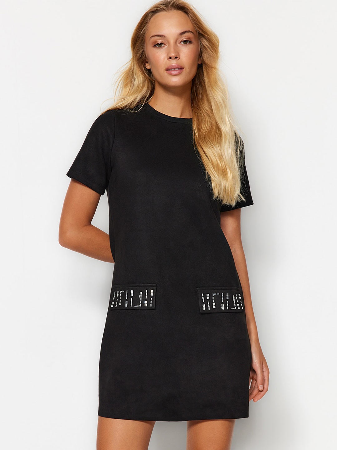 

Trendyol Round Neck T-shirt Mini Dress, Black