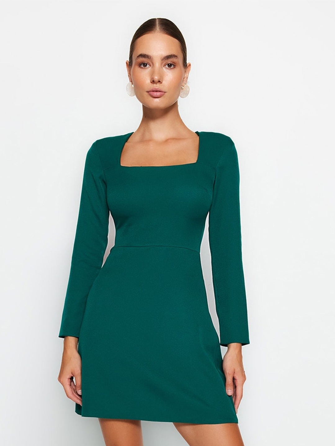 

Trendyol Square Neck A-Line Mini Dress, Green