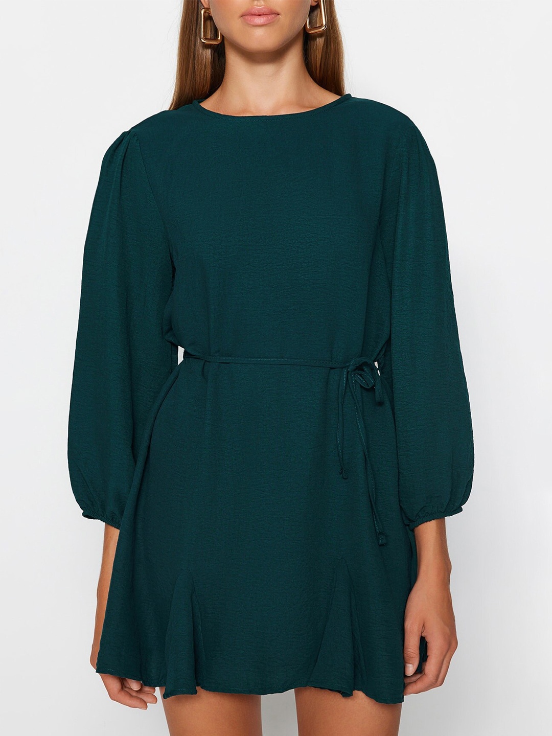 

Trendyol Puff Sleeves Fit & Flare Mini Dress, Green