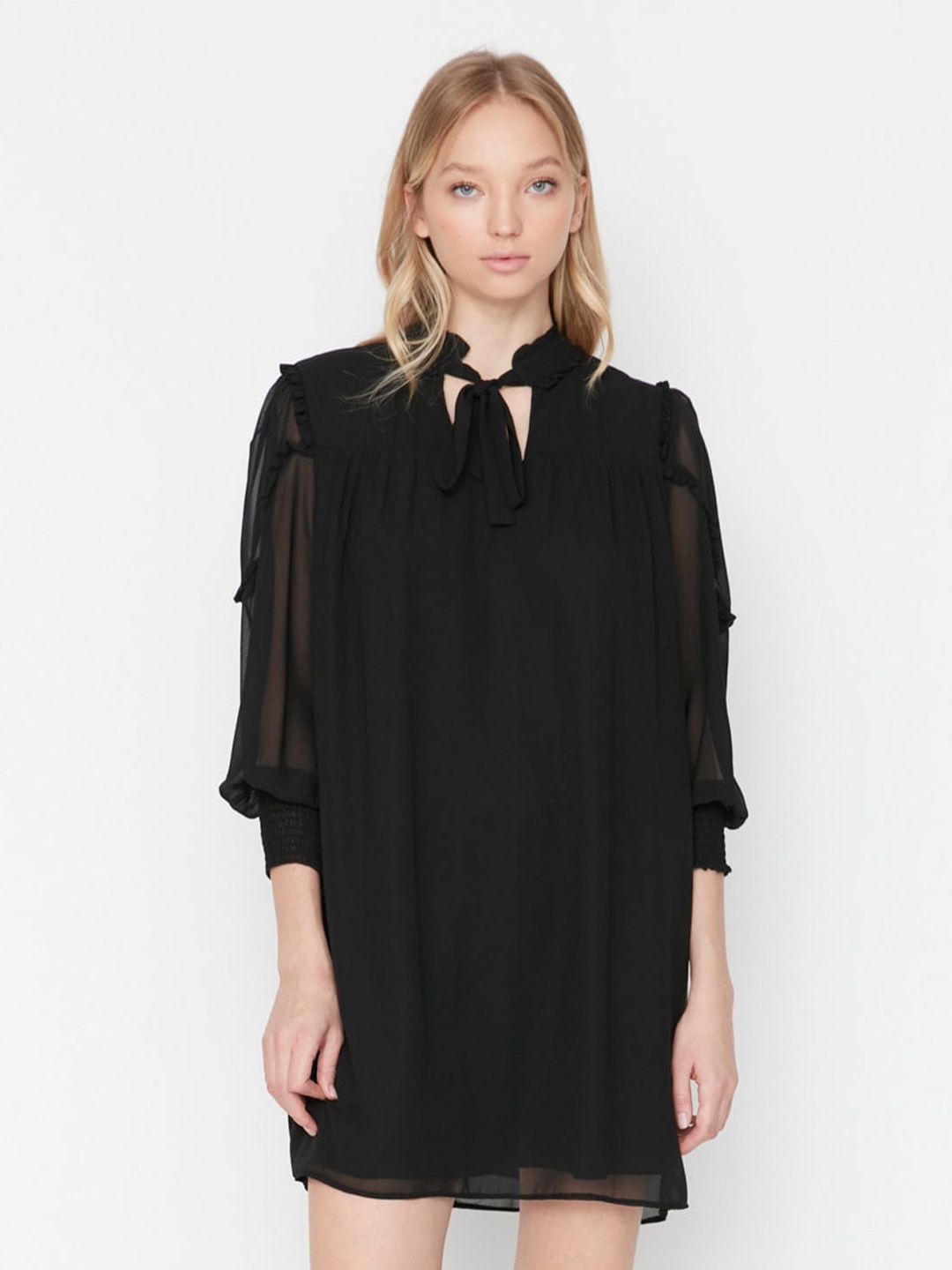 

Trendyol Tie-Up Neck A-Line Mini Dress, Black