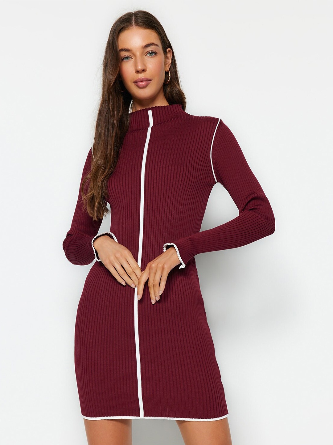 

Trendyol High Neck Bodycon Dress, Burgundy