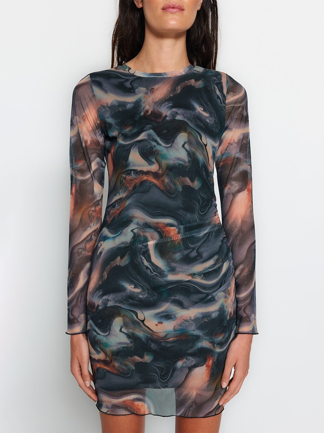 

Trendyol Abstract Print Bodycon Dress, Blue