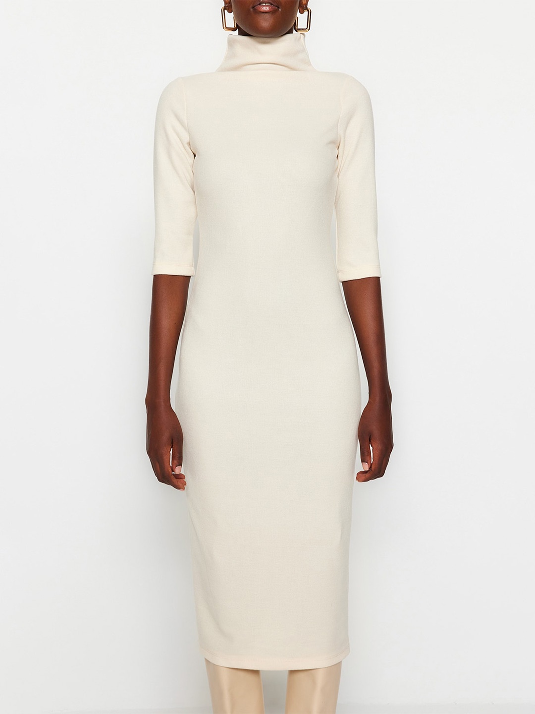 

Trendyol Turtle Neck Midi Sheath Dress, Beige