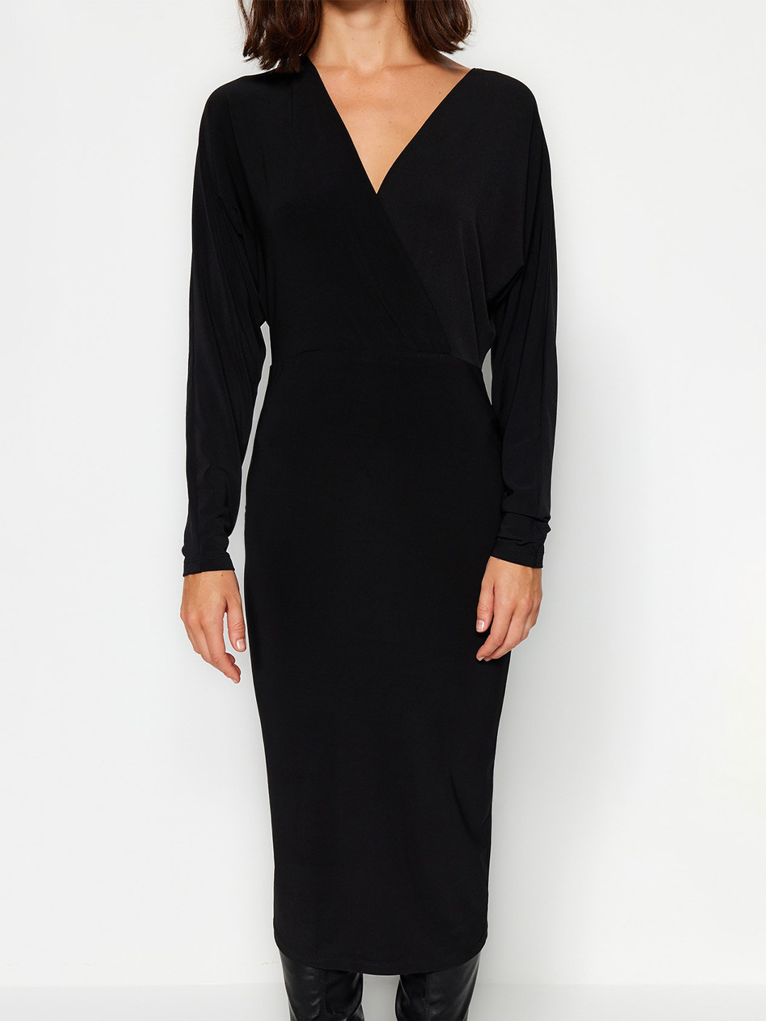 

Trendyol V-Neck Bodycon Midi Dress, Black