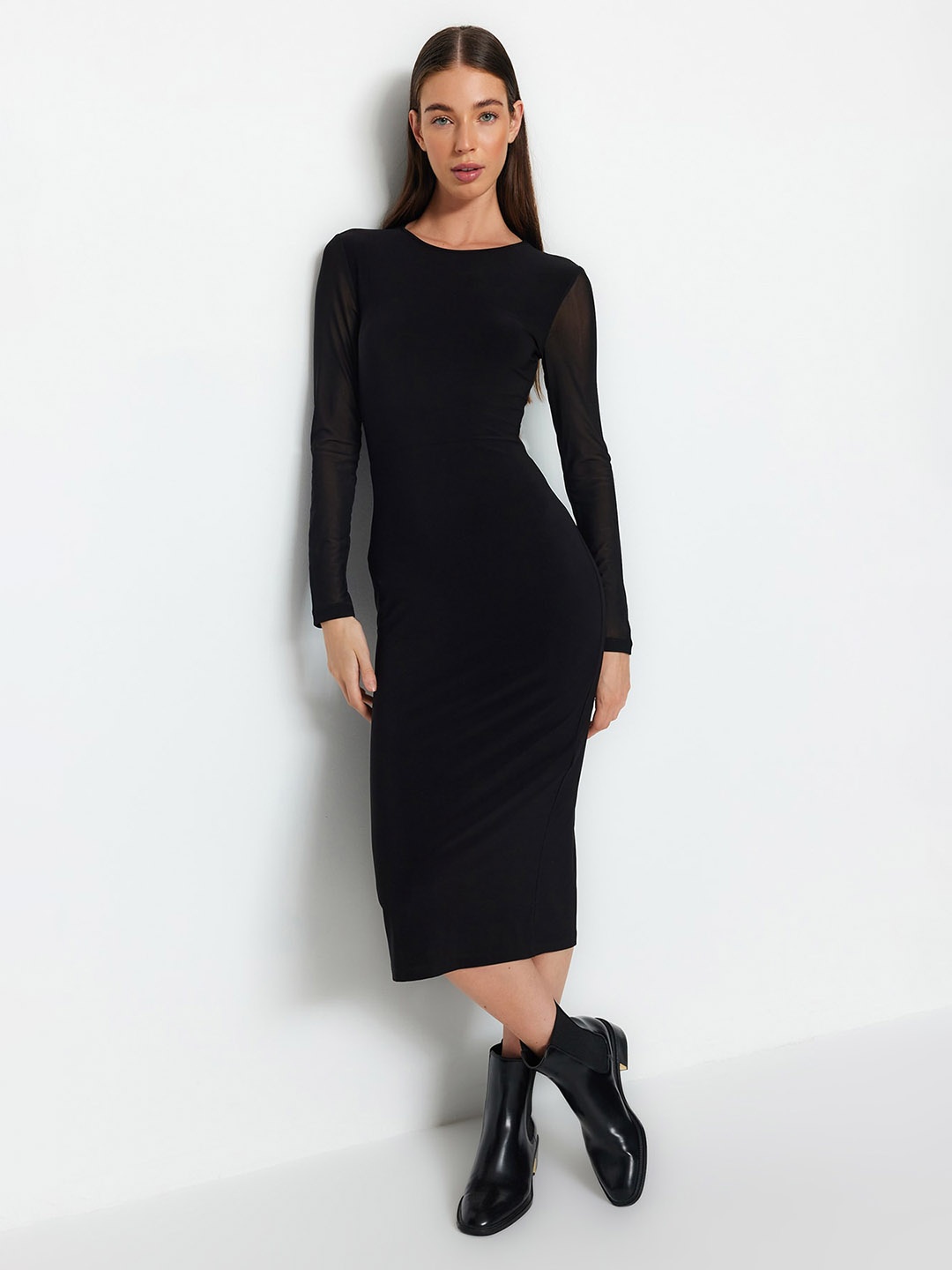 

Trendyol Round Neck Sheath Midi Dress, Black