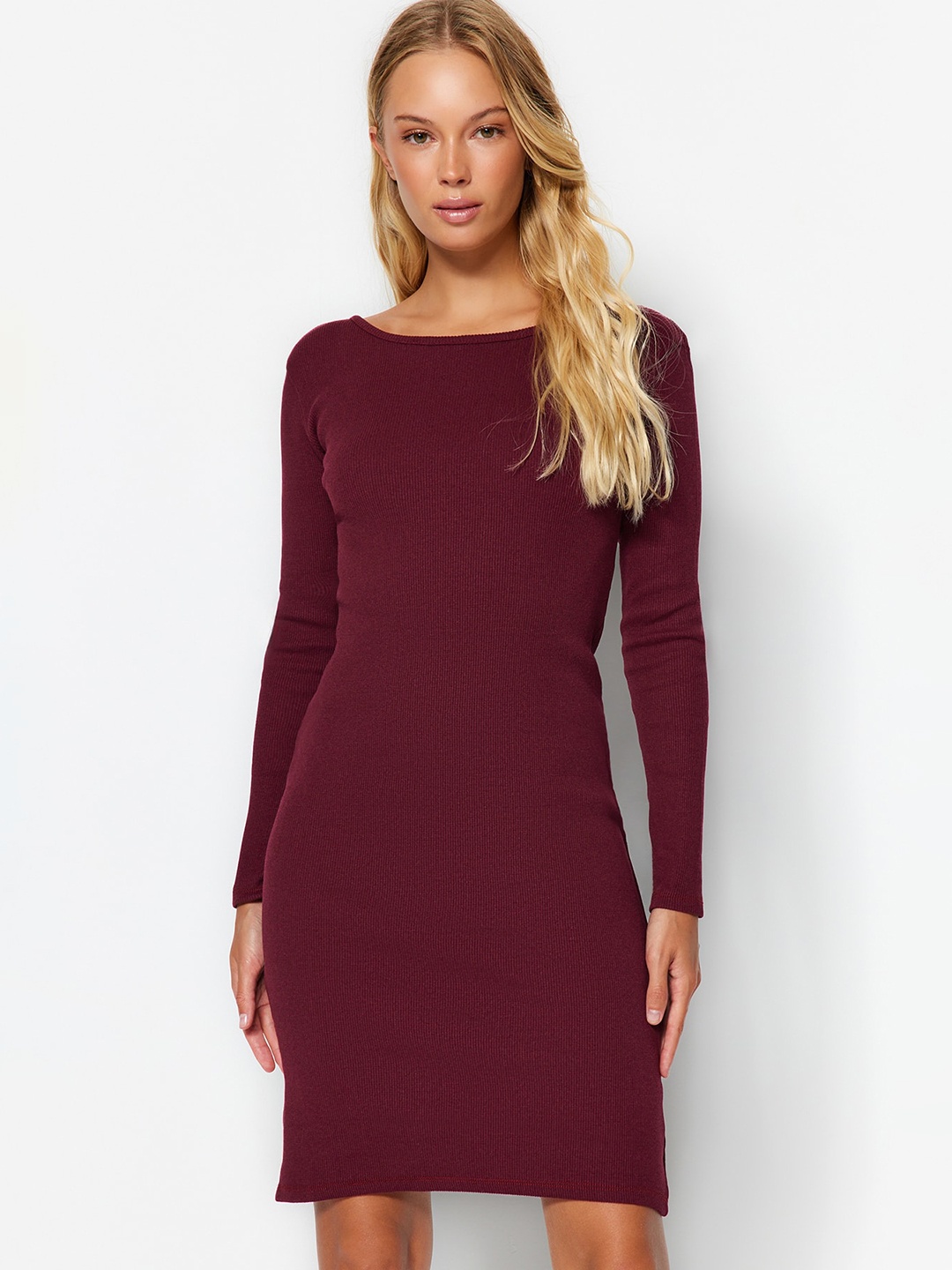 

Trendyol Boat Neck Sheath Dress, Burgundy