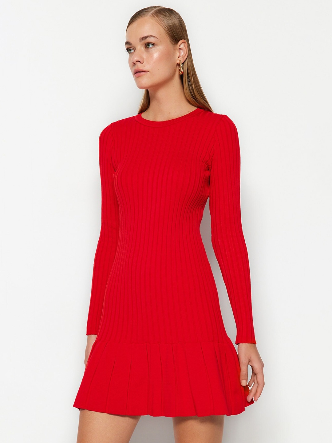 

Trendyol Self Designed Round Neck A-Line Mini Dress, Red
