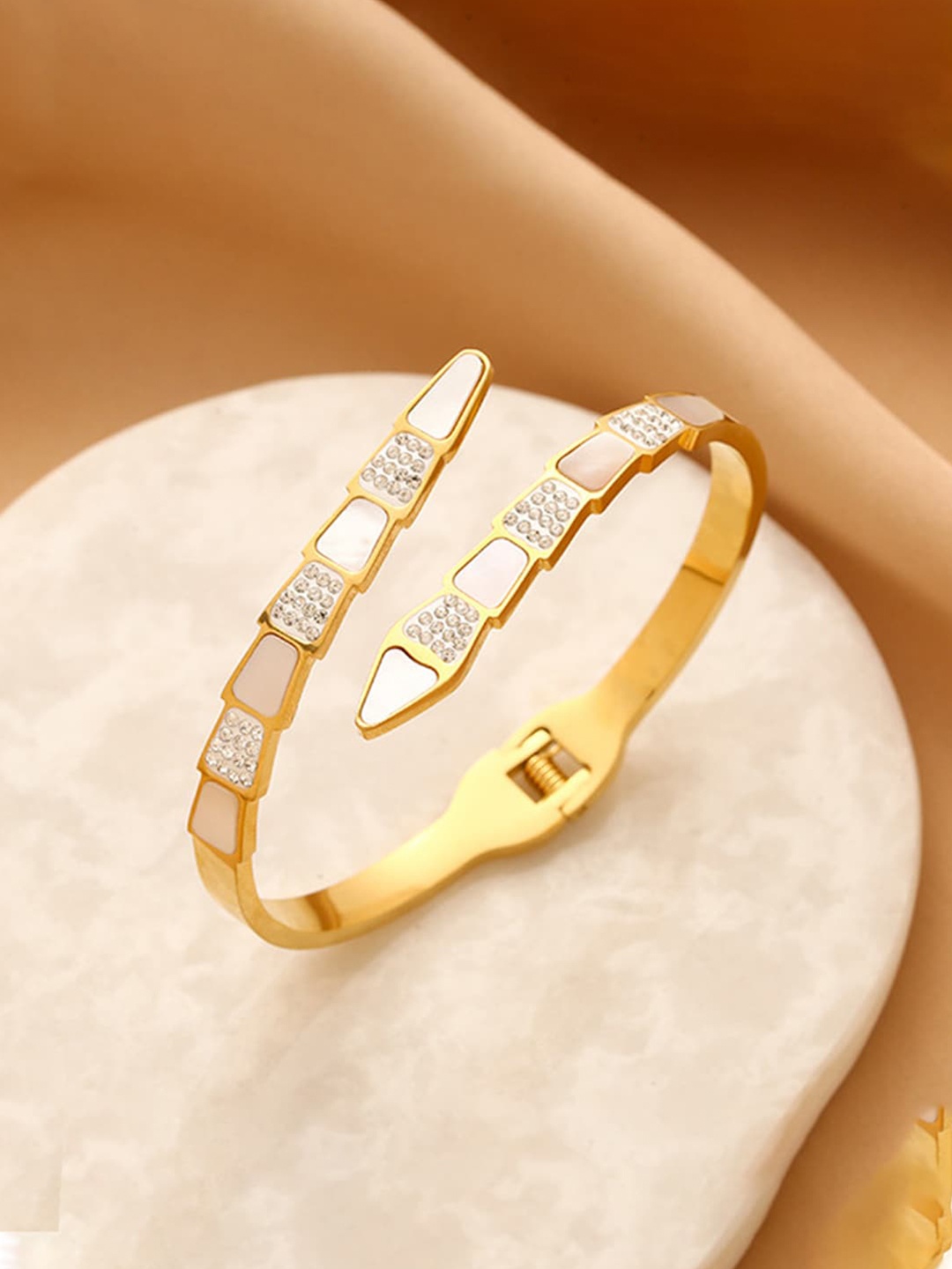 

Jewels Galaxy Gold-Plated Stainless Steel Mother of Pearl Cuff Bracelet