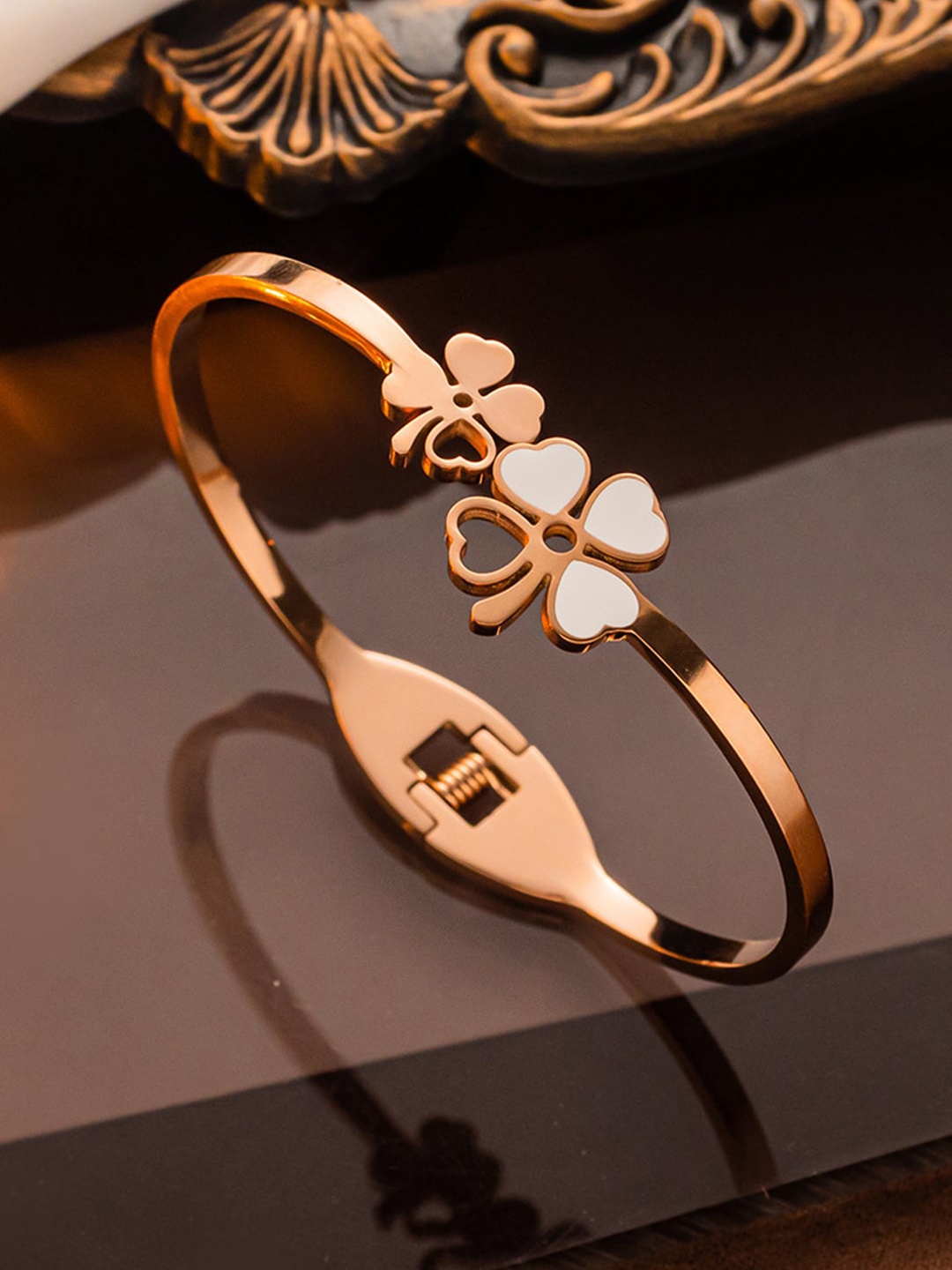 

Jewels Galaxy Rose Gold-Plated Stainless Steel Mother of Pearl Bangle-Style Bracelet