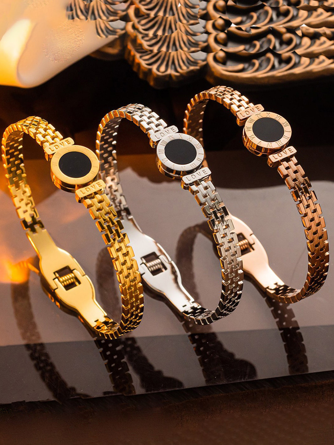 

Jewels Galaxy Set Of 3 Stainless Steel Bangle-Style Bracelet, Gold