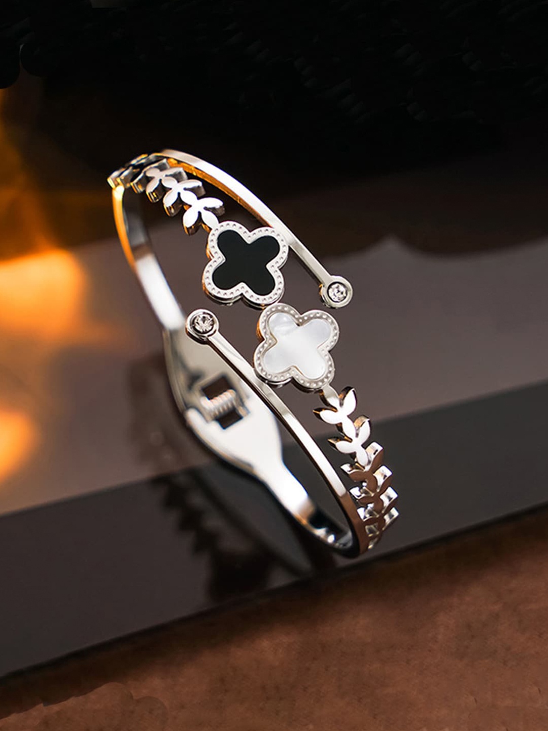 

Jewels Galaxy Stainless Steel Silver-Plated Bangle-Style Bracelet