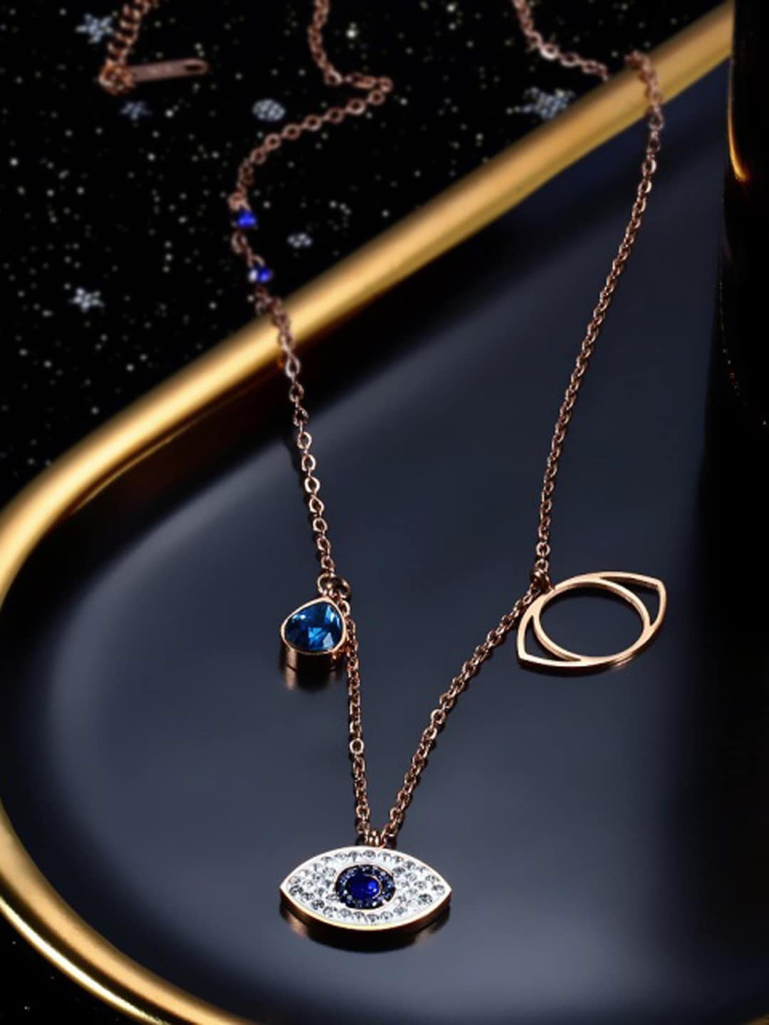 

Jewels Galaxy Rose Gold-plated AD-studded Evil Eye Pendants With Chain