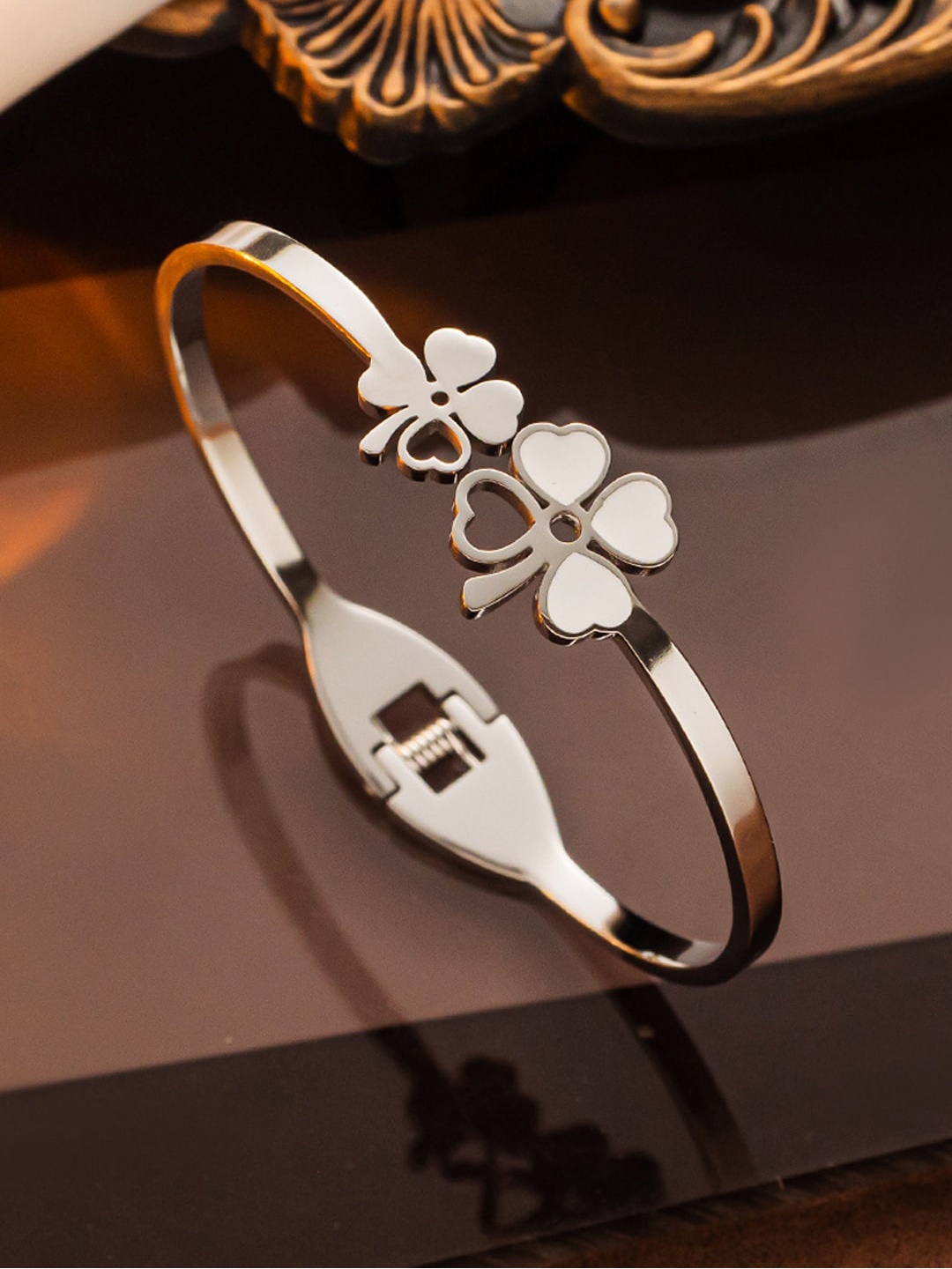 

Jewels Galaxy Women Mother of Pearl Silver-Plated Bangle-Style Bracelet
