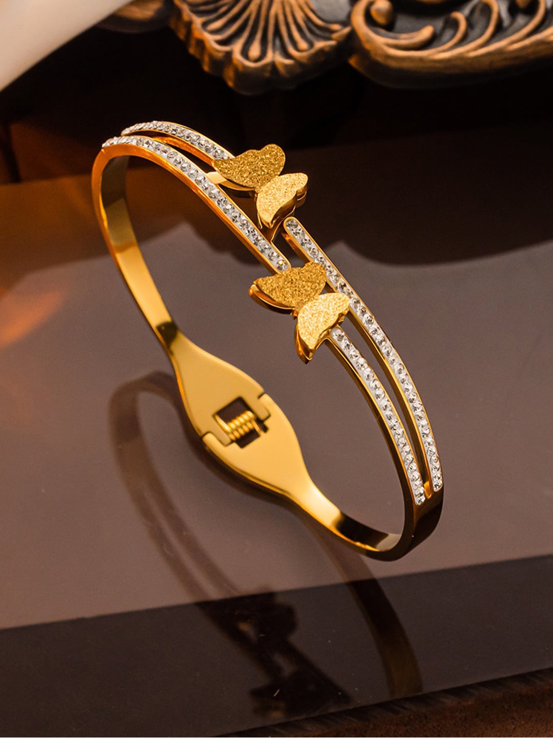 

Jewels Galaxy Women American Diamond Gold-Plated Bangle-Style Bracelet