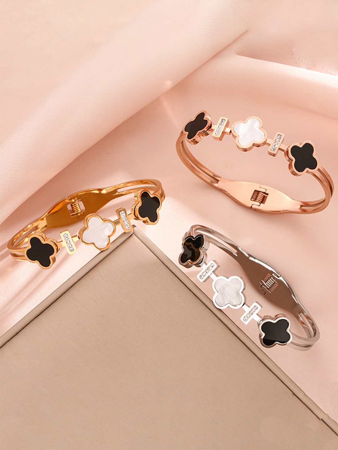 

Jewels Galaxy Women Set Of 3 Mother of Pearl Bangle-Style Bracelet, Gold