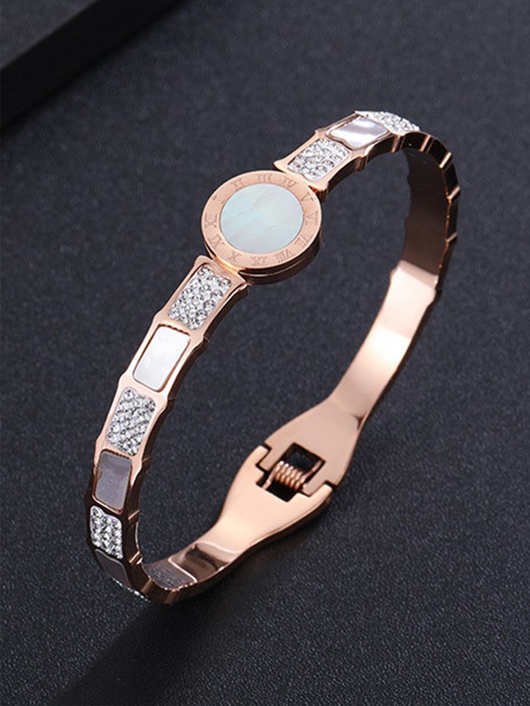 

Jewels Galaxy Women Mother of Pearl Rose Gold-Plated Cuff Bracelet