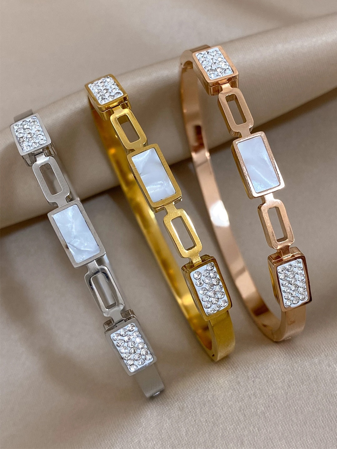 

Jewels Galaxy Set Of 3 Stainless Steel Bangle-Style Bracelet, Gold