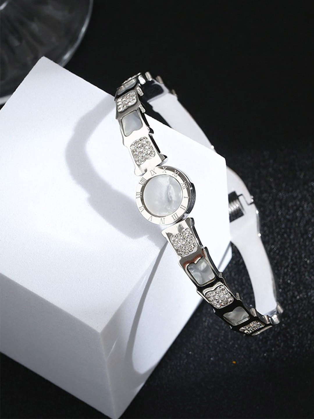 

Jewels Galaxy Silver-Plated Stainless Steel Bangle-Style Bracelet