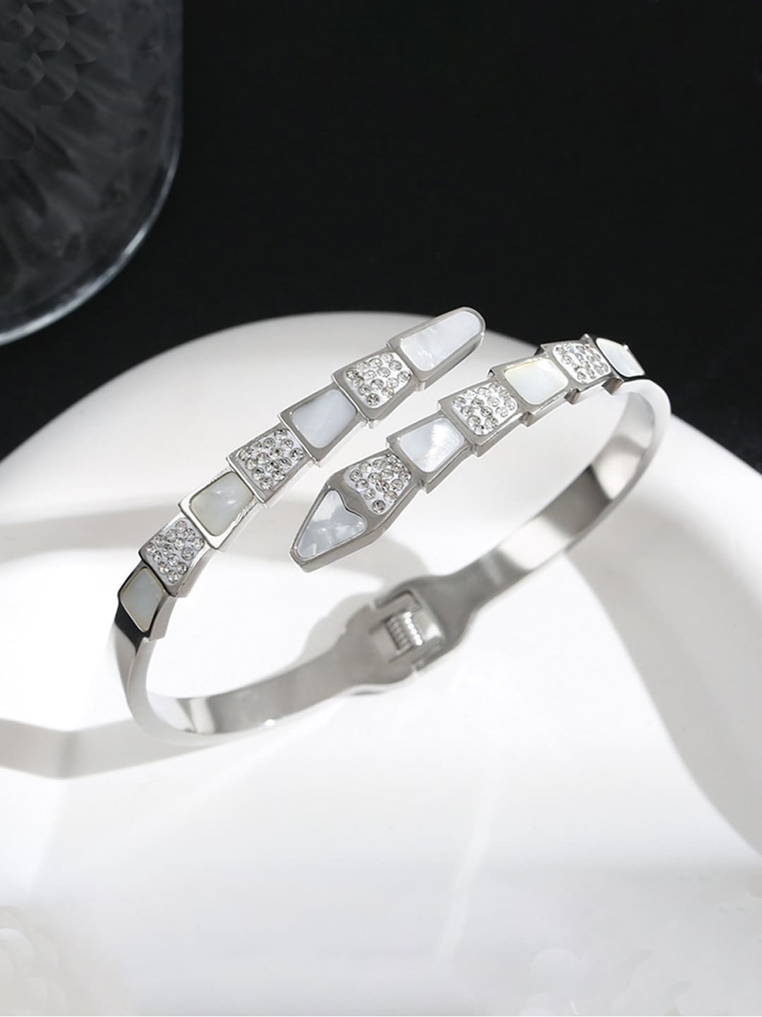 

Designs & You Women Mother of Pearl Silver-Plated Cuff Bracelet