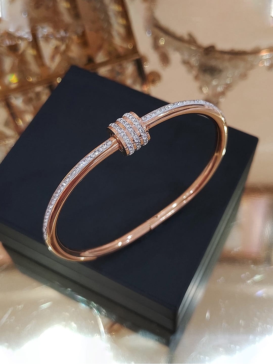

Designs & You Women Rose Gold-Plated American Diamond Bangle-Style Bracelet