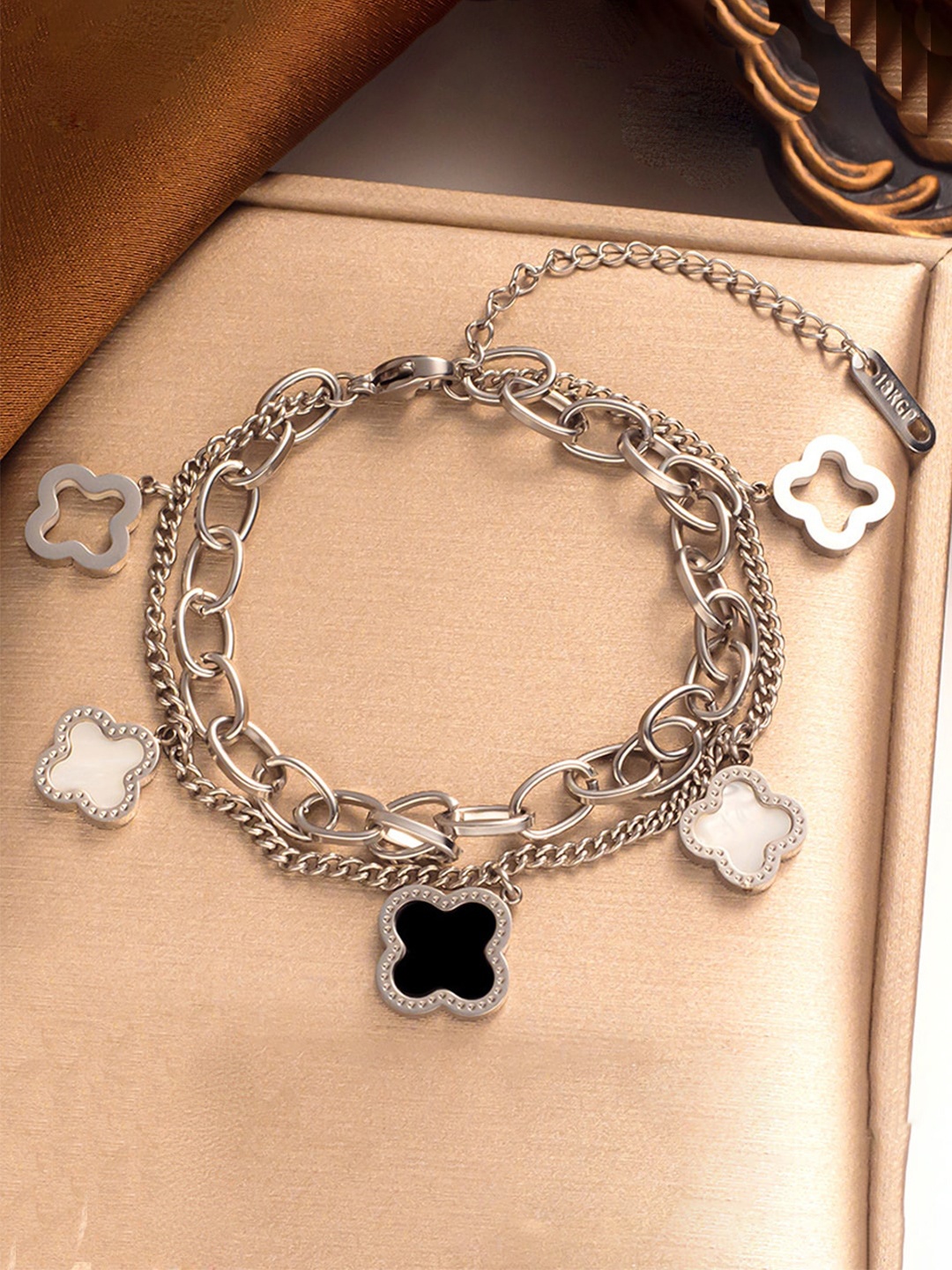 

Designs & You Silver-Plated Mother Of Pearls Clover inspired Irish Design Charm Bracelet