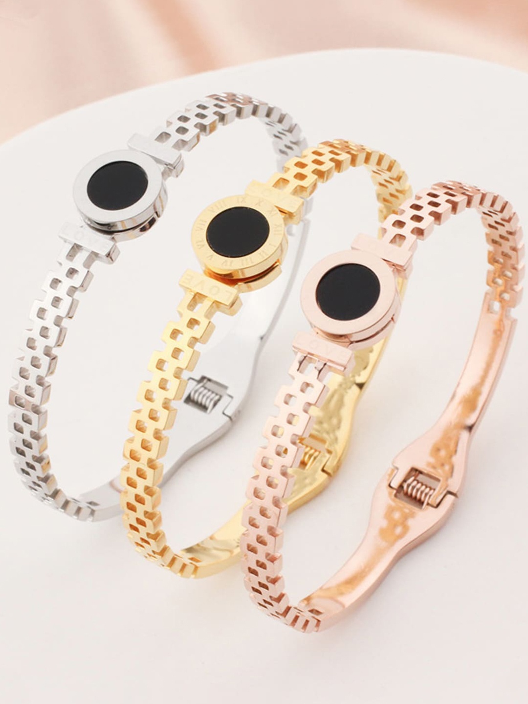 

Designs & You Set Of 3 Stainless Steel Bangle-Style Bracelet, Gold