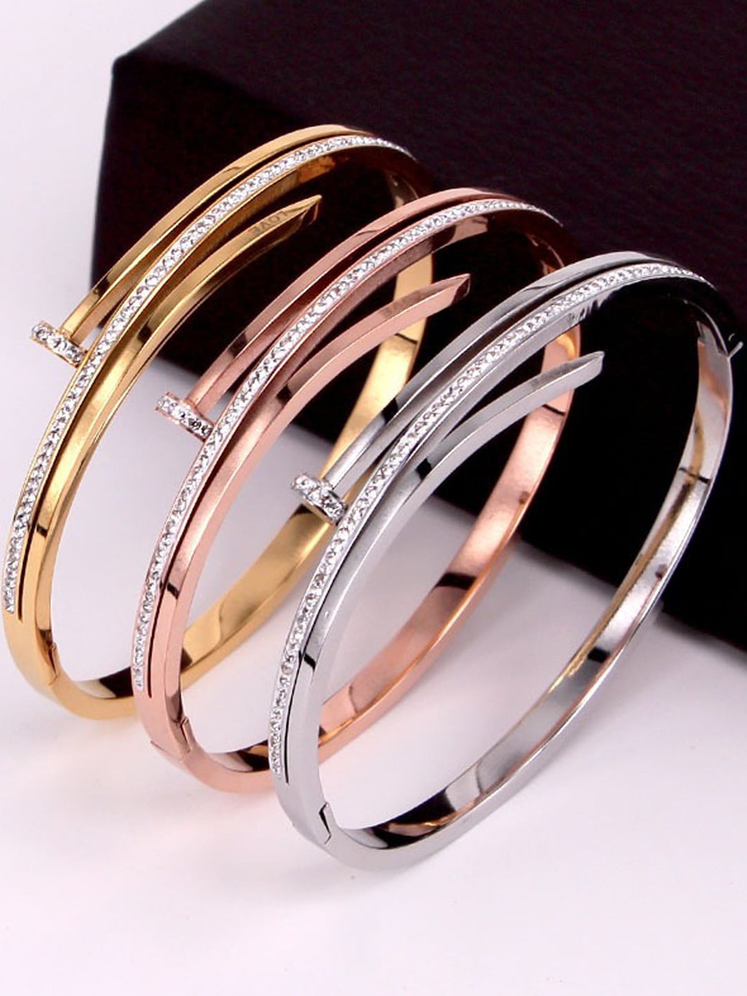 

Designs & You Set Of 3 American Diamond Bangle-Style Bracelet, Gold