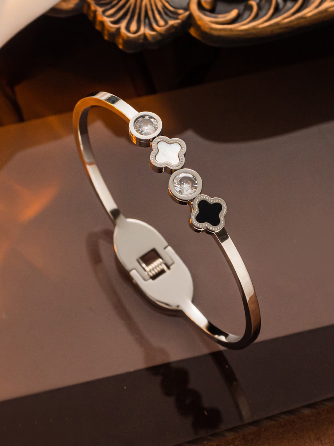 

Designs & You Silver-Plated Mother of Pearl Bangle-Style Bracelet