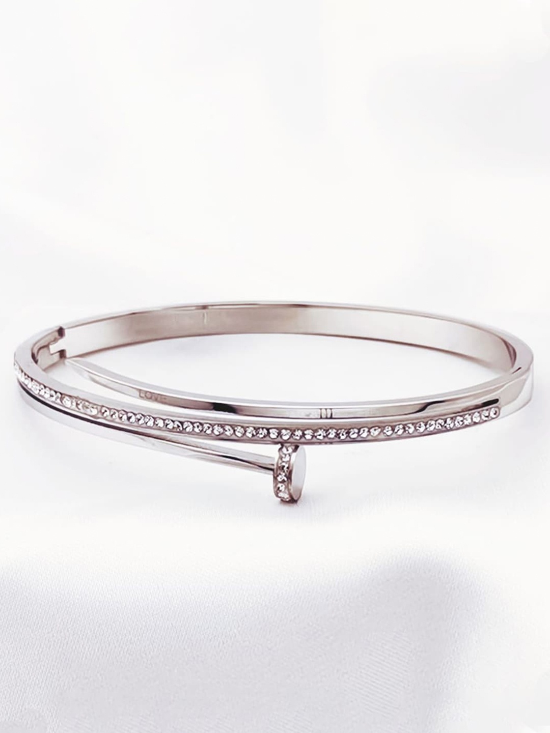 

Designs & You Women American Diamond Silver-Plated Bangle-Style Bracelet