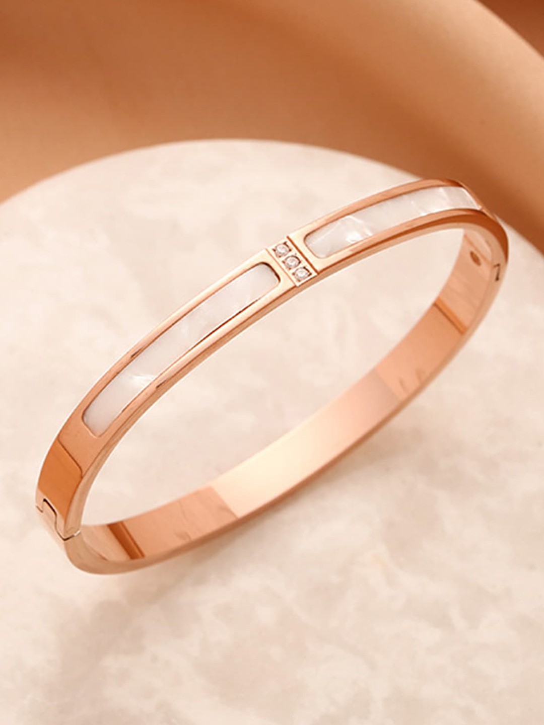 

Designs & You Women Rose Gold-Plated Mother of Pearl Bangle-Style Bracelet