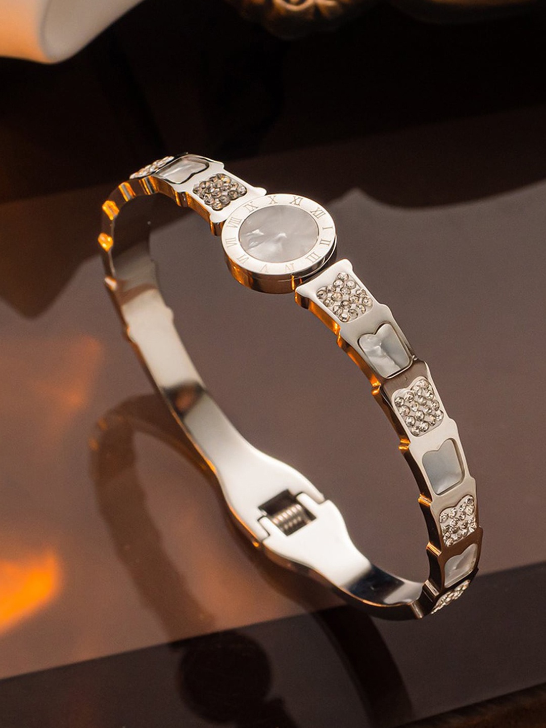 

Designs & You Mother of Pearl Silver-Plated Stainless Steel Bangle-Style Bracelet