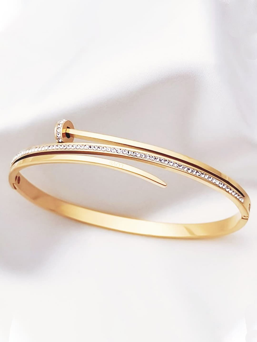 

Designs & You Gold-Plated American Diamond Bangle-Style Bracelet