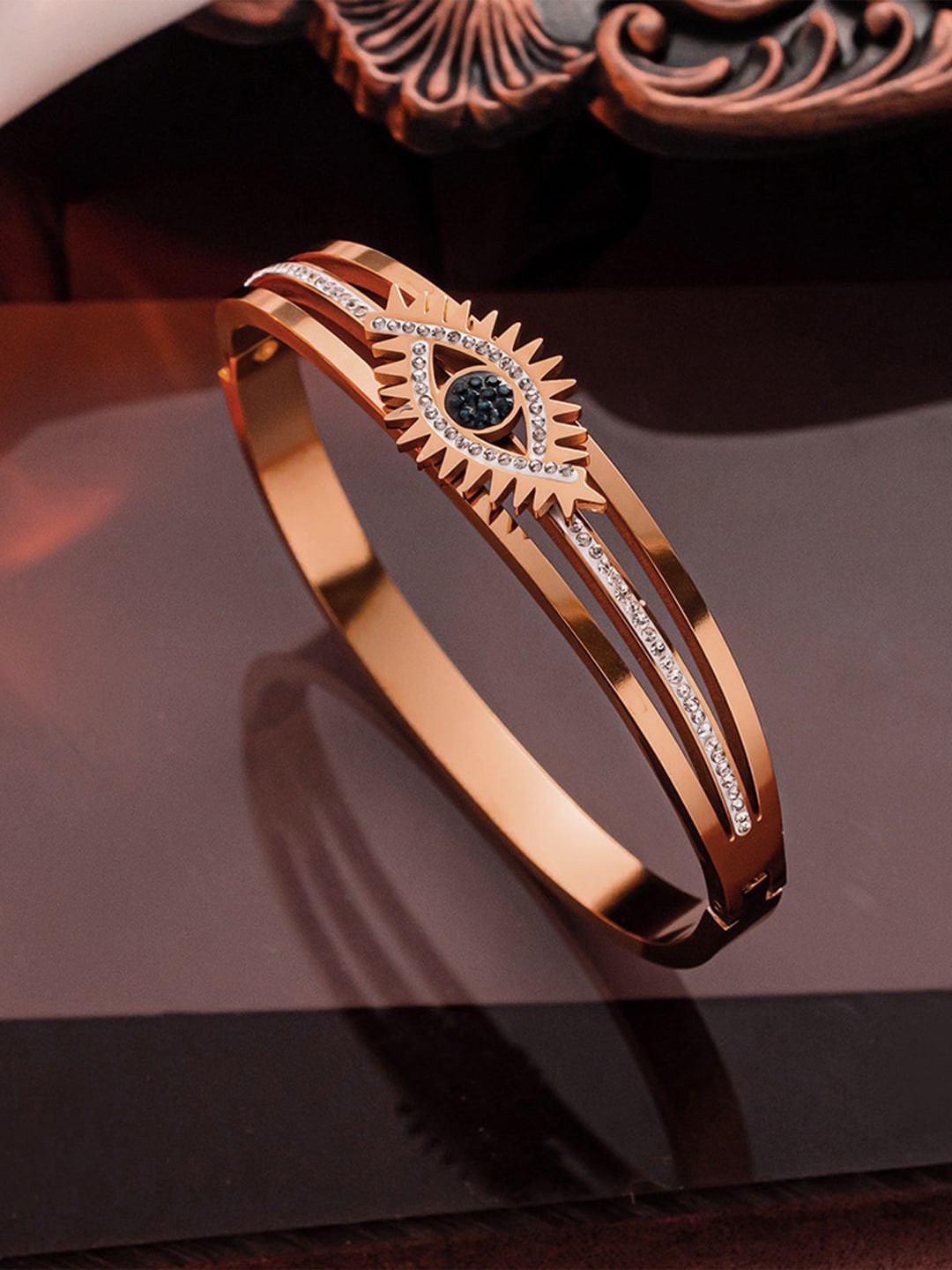 

Designs & You Women Rose Gold-Plated American Diamond Bangle-Style Bracelet