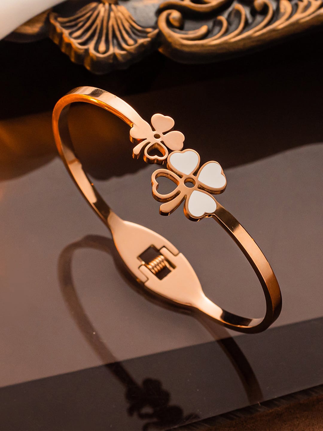 

Designs & You Women Rose Gold-Plated Mother of Pearl Bangle-Style Bracelet