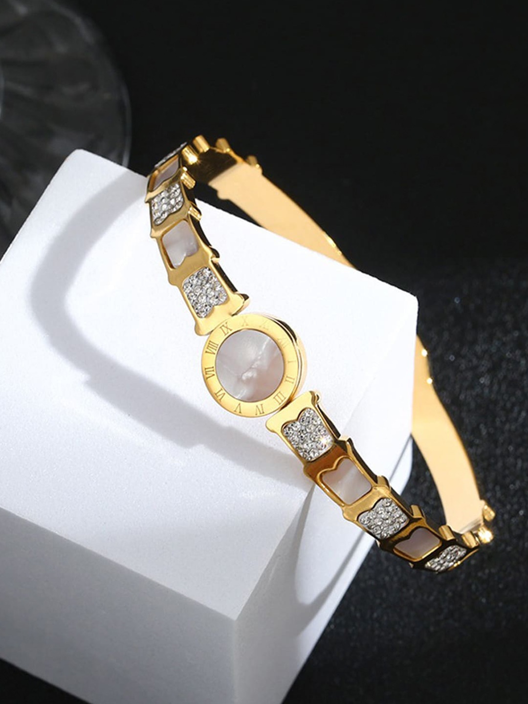 

Designs & You Gold-Plated Mother of Pearl Bangle-Style Bracelet